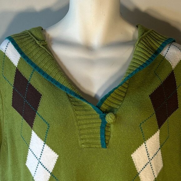 Cato SZ18/20 Green Argyle Short Sleeve Sweater 80's Academia Preppy Golf Classic - Picture 3 of 10